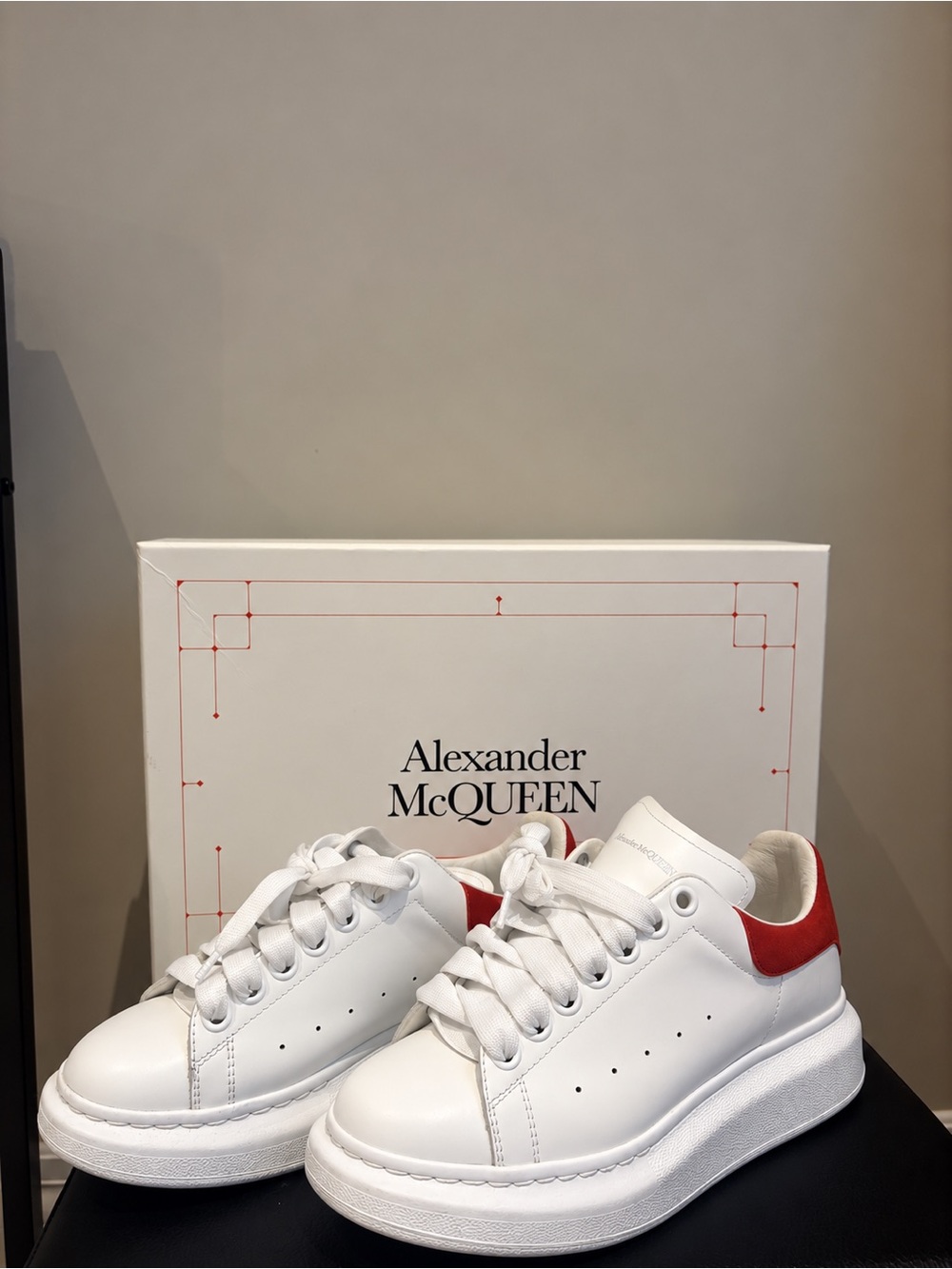 Alexander McQUEEN White Leather Sneakers with Red Heel Tab